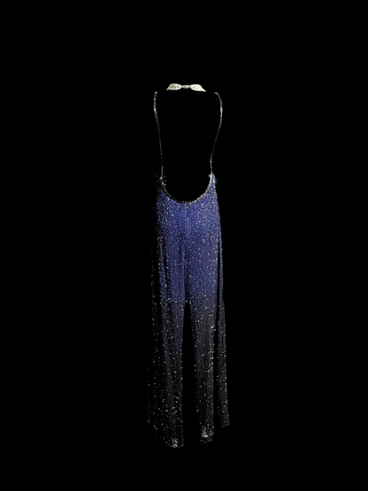 Vintage Mermaid Spaghetti Straps Blue Backless Sequin Long Prom Dresses Party Dress Evening Dress DP930