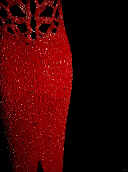 Vintage Mermaid Scoop Red Sequin Long Prom Dresses Evening Gowns Evening Dress DP935