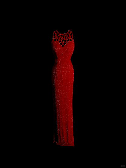 Vintage Mermaid Scoop Red Sequin Long Prom Dresses Evening Gowns Evening Dress DP935