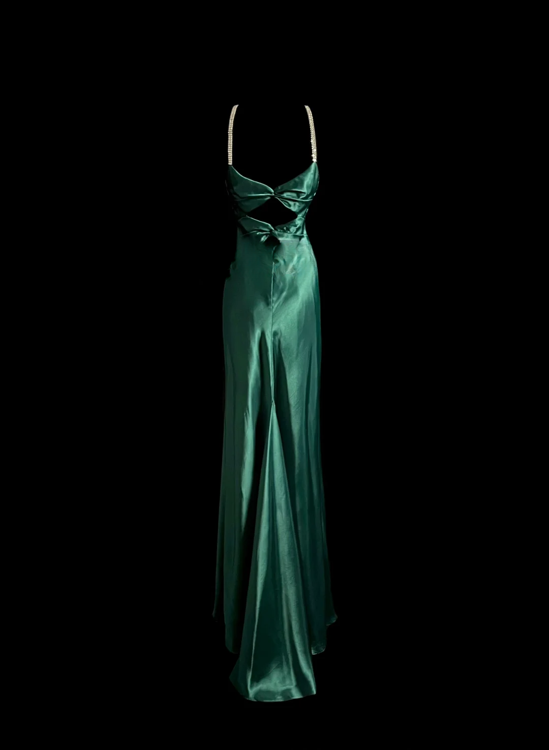 Robe de soirée longue en satin vert, style sirène, col licou, à volants, style vintage, DP937