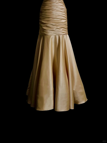 Robe de soirée longue en satin, style sirène, col licou, sans manches, à volants, DP940