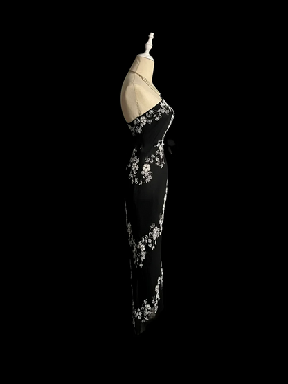Robe de soirée noire style fourreau rétro asymétrique, robe de bal, DP941