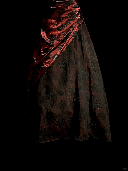 Robe de bal rétro bustier bordeaux en tulle floral, longue robe de soirée, DP944