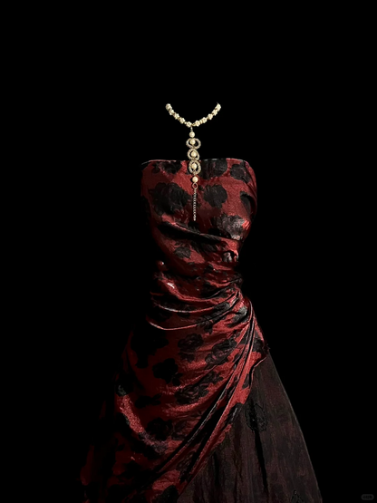 Robe de bal rétro bustier bordeaux en tulle floral, longue robe de soirée, DP944