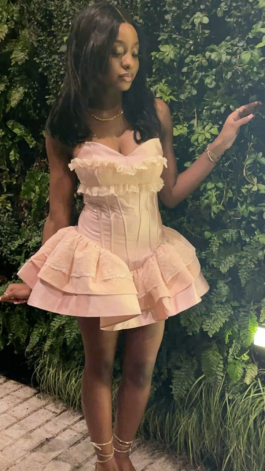 Cute A line Pink Sweetheart Short Summer Birthday Dress Hoco Dress Birthday Outfit 19th Birthday Mini Party Dresses DP991
