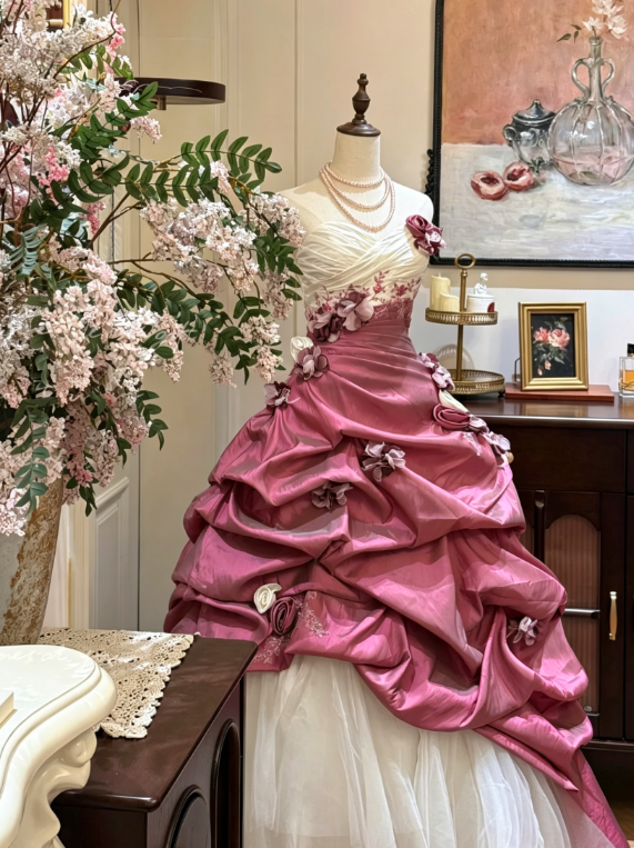Märchenhafte Ballkleid Lange Quinceanera Kleid Tüll Applikation Geburtstagskleid Pflaume Sweet 16 Kleid DQ003