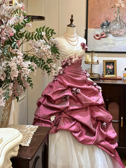 Märchenhafte Ballkleid Lange Quinceanera Kleid Tüll Applikation Geburtstagskleid Pflaume Sweet 16 Kleid DQ003