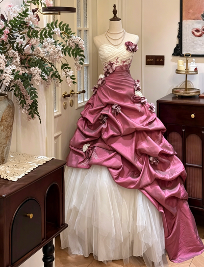 Märchenhafte Ballkleid Lange Quinceanera Kleid Tüll Applikation Geburtstagskleid Pflaume Sweet 16 Kleid DQ003