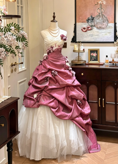 Märchenhafte Ballkleid Lange Quinceanera Kleid Tüll Applikation Geburtstagskleid Pflaume Sweet 16 Kleid DQ003