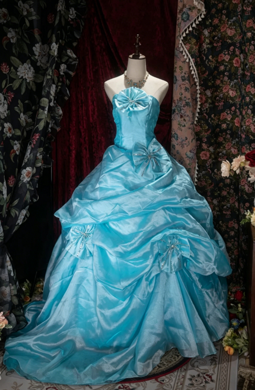 Robe de bal bustier fée, longue robe de quinceañera, robe d'anniversaire en tulle, robe bleue pour douce 16 ans DQ004