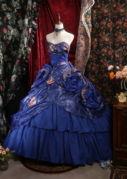 Märchenhafte Prinzessinnen-Ballkleid lange Quinceanera-Kleid Tüll-Applikationen Geburtstagskleid Lila Sweet 16 Kleid DQ005