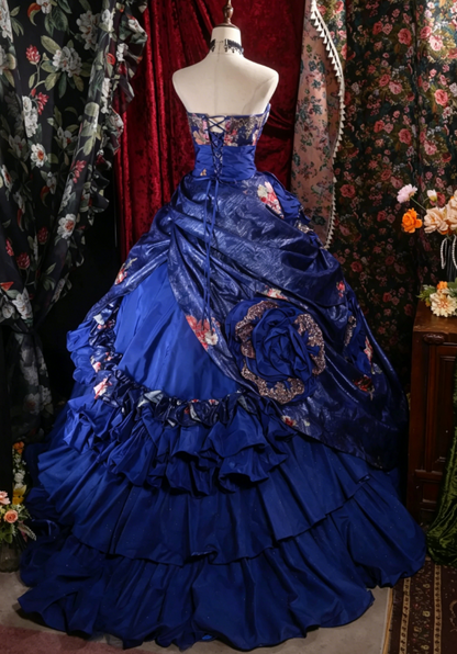 Märchenhafte Prinzessinnen-Ballkleid lange Quinceanera-Kleid Tüll-Applikationen Geburtstagskleid Lila Sweet 16 Kleid DQ005
