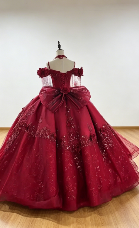 Schickes burgunderfarbenes Sweet Sixteen Kleid Satin Off-Shoulder Ballkleid Quinceañera Kleid DQ012