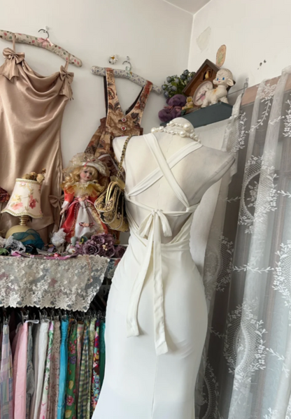 Wunderschönes Neckholder-Kleid aus Chiffon, langes Abendkleid, weißes Ballkleid DW05555