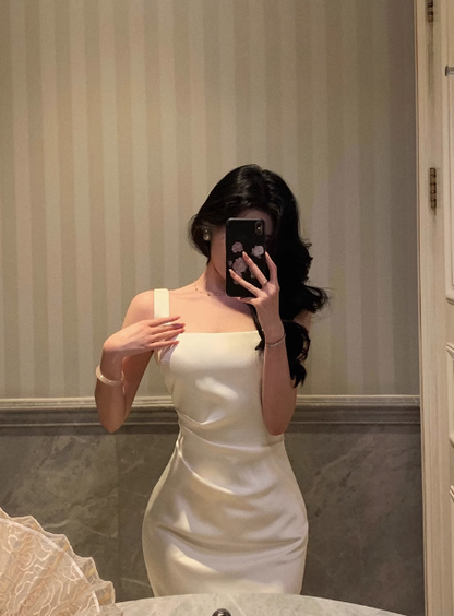 Jolie robe sirène blanche à décolleté carré pour 18e anniversaire, tenue de fête pour femme DP0172