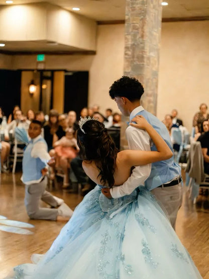 Modest Ball Gown Off The Shoulder Blue Tulle Lace Long Quinceanera Dress Formal Gowns Vestido De 15 Anos Sweet 16 Dress H1854