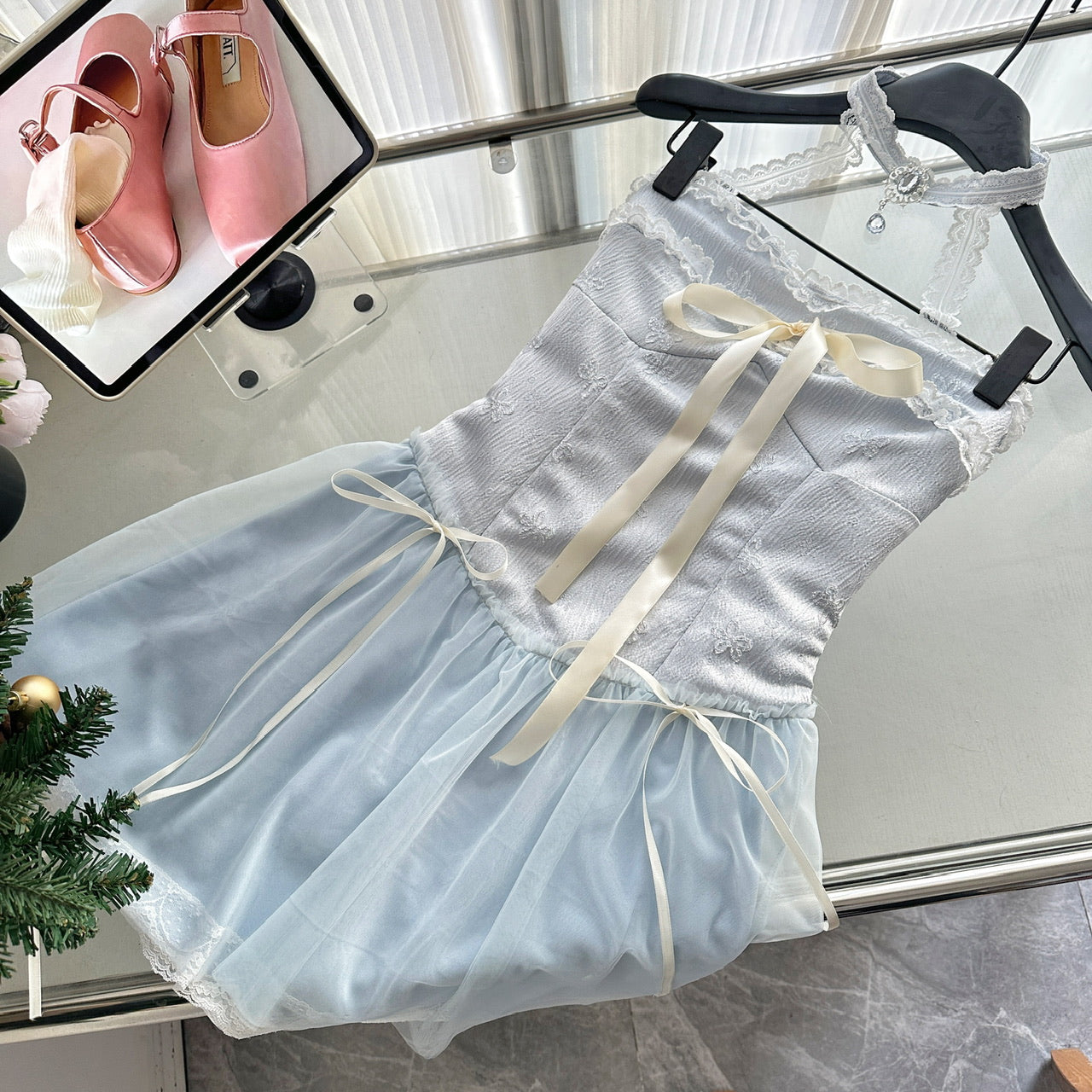 Robe d'été sexy à col licou, coupe trapèze, bleue, pour les fêtes, les retrouvailles, les anniversaires, pour adolescentes, DP1401