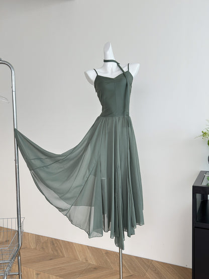 Robe trapèze en mousseline de soie à bretelles spaghetti, tenue de plage, de vacances, pour filles, DP1401