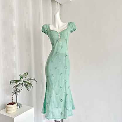 Tea Break French Puff Sleeve Hollow First Love Fishtail Dress 3-Piece Set DP0004