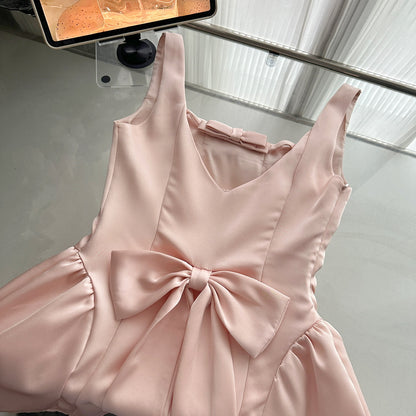 Robe trapèze décontractée en satin rose, tenue d'été courte, tenue de vacances, DP1407