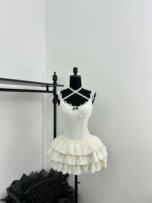 Jolie robe de ballet à bretelles spaghetti et volants, tenue d'été pour les fêtes et les vacances, pour femmes, DP0091