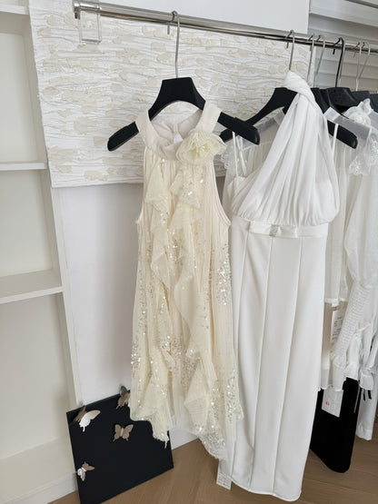 Robe d'été courte et sexy à paillettes, décolleté en V, tenue de fête pour femmes, DP0116