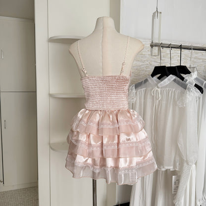 Sexy A line Spaghetti Straps 2 Pieces Pink Summer Dress Holiday Dresses Party Outfits For Women DP0118