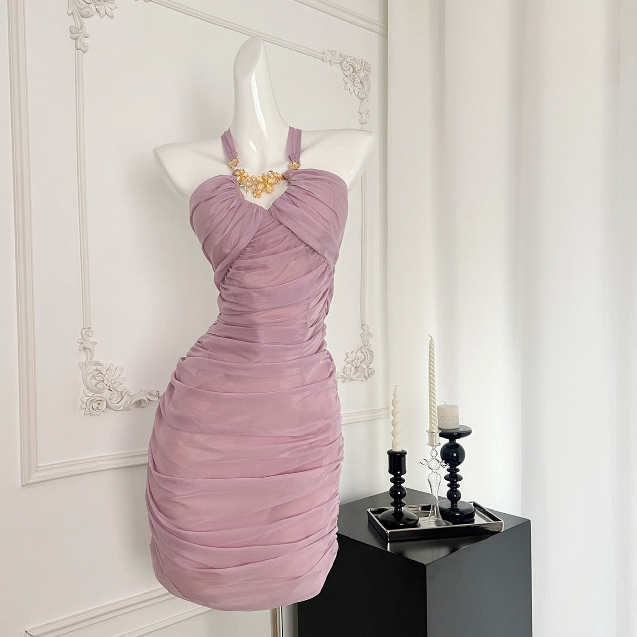 Sexy Sheath Halter Neckline Lilac Ruffles Summer Dress Holiday Party Outfits For Women DP0088