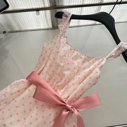 Sexy A line Square Neckline Pink Summer Polka Dots Dress Holiday Party Outfits For Women DP0110