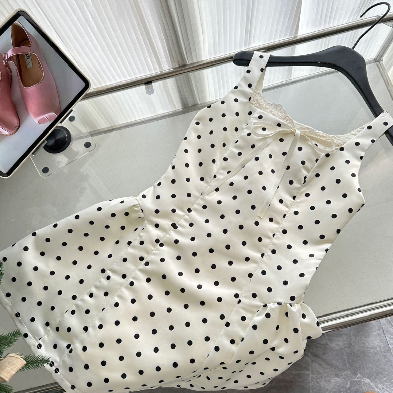Robe de bal sexy en satin ivoire à pois, décolleté carré, courte, tenue d'été pour les fêtes et les vacances, DP0120