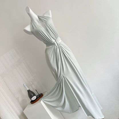Sexy A line Halter Light Green Backless Summer Dress Holiday Party Dress Birthday Outfits For Teens DP0152
