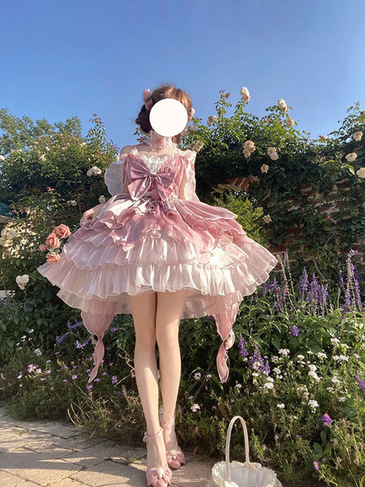 Vintage Ball Gown Pink Tulle 22th Birthday Dress Mini Lolita Dress Short Lolita Outfits DH2446