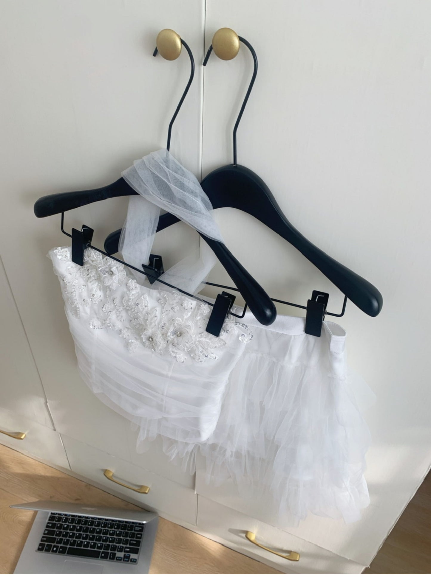 Robe d'été 2 pièces en tulle rose à bretelles spaghetti et volants, tenue de fête pour femmes, DP0094