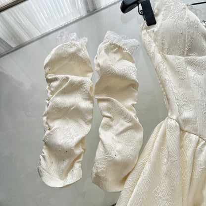Robe d'été mignonne en dentelle ivoire à col licou et coupe trapèze, tenue de fête pour femmes, DP0096