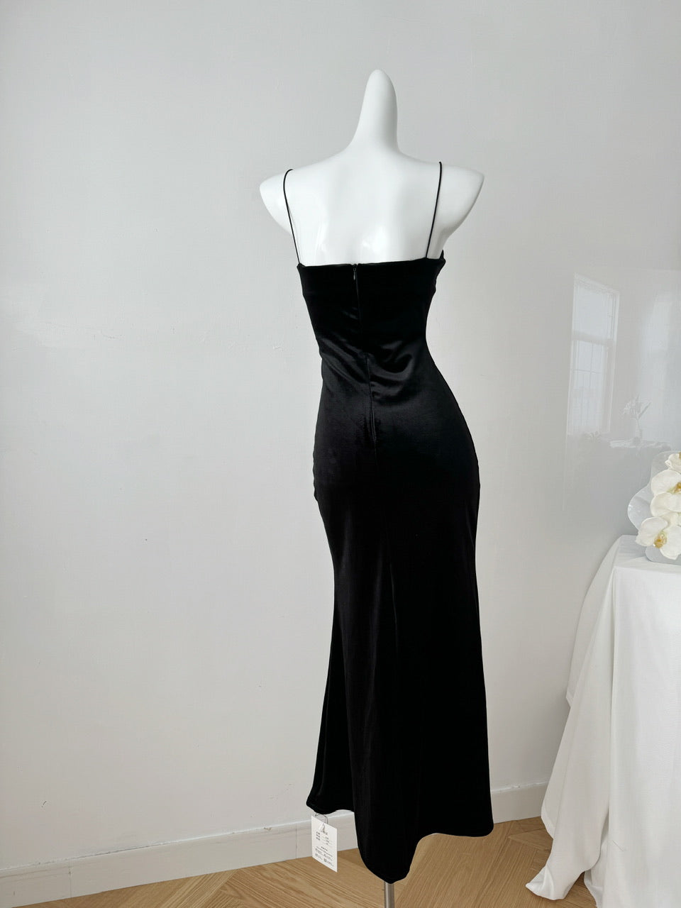 Sexy Mermaid Spaghetti Straps Black Velvet Long Summer Dress For Women DP0027