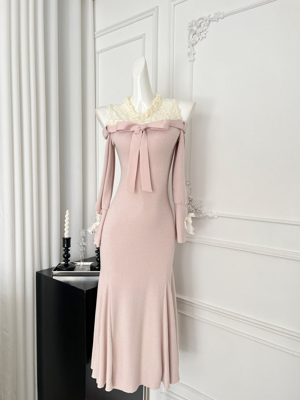 Sweet Mermaid Jewel Long Sleeves Long Women Summer Holiday Knitted Dresses DP0021