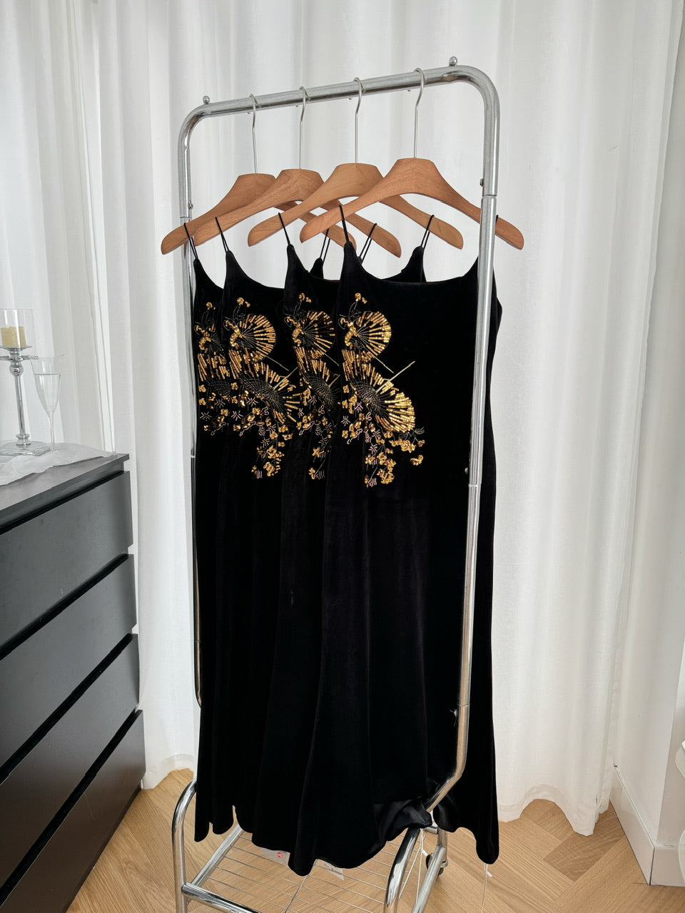 Sexy Mermaid Spaghetti Straps Black Velvet Long Summer Dress For Women DP0027