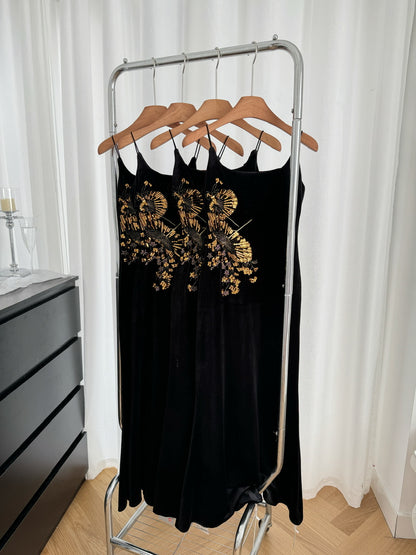 Sexy Mermaid Spaghetti Straps Black Velvet Long Summer Dress For Women DP0027