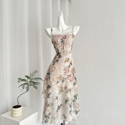Cute A line Spaghetti Straps Pink Floral Lace Summer Dress Holiday Party Outfits For Women DP0018