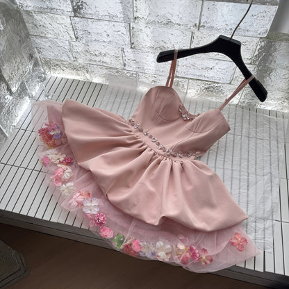Sexy A line Spaghetti Straps Pink Min Summer Dress Holiday Party Homecoming Dress Birthday Outfits For Teens DP0150