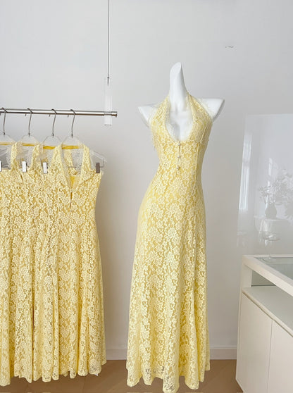 Sexy Sheath V Neckline Yellow Lace Summer Dress Holiday Party Outfits For Women DP0114