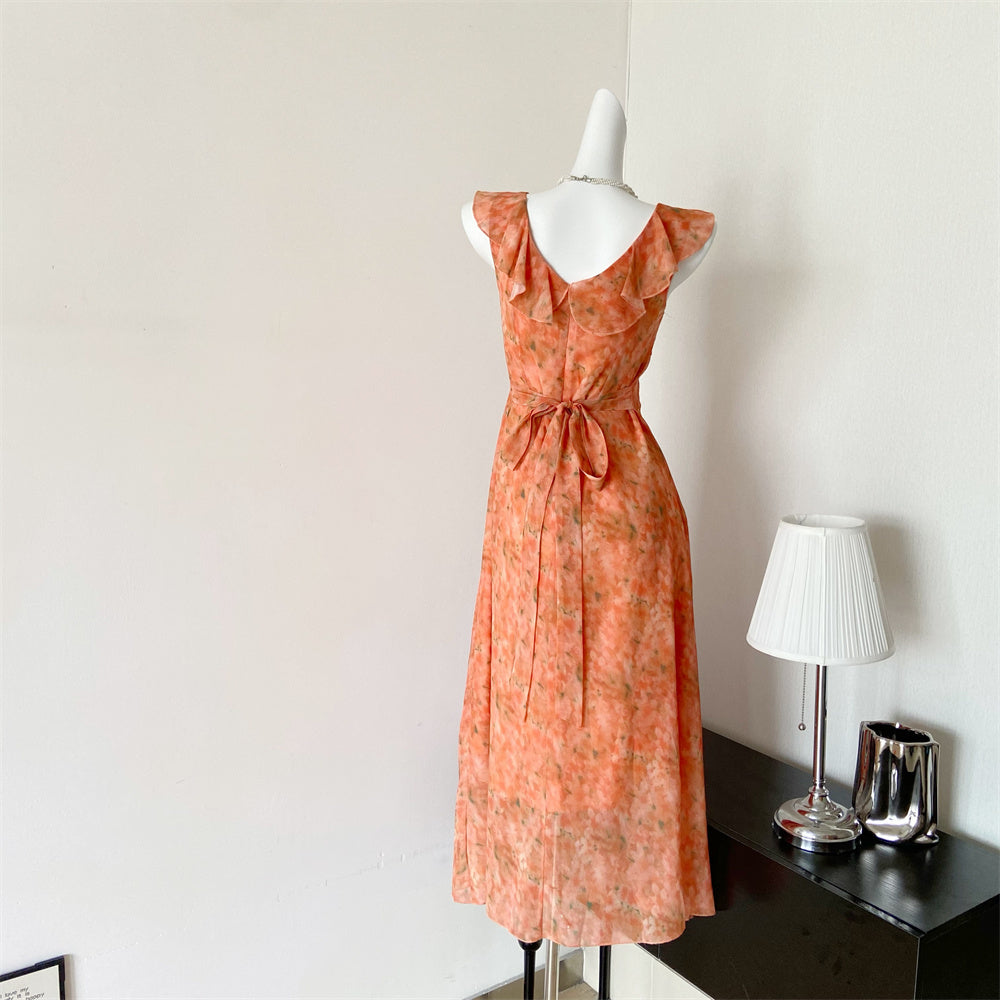 Sexy A line Jewel Summer Orange Chiffon Dress Holiday Party Outfits For Women DP0029