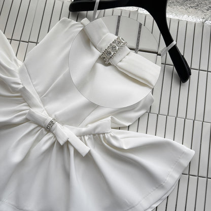 Robe d'été courte blanche à bretelles spaghetti, tenue de fête et de vacances pour femmes, DP0095