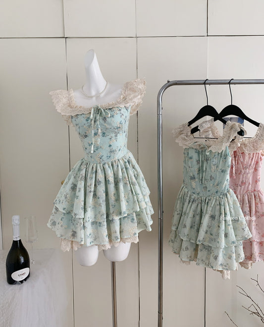Robe de bal courte en satin rose à fleurs, tenue de soirée et de vacances pour femme, DP1406