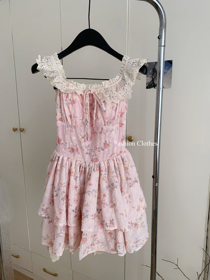 Robe de bal courte en satin rose à fleurs, tenue de soirée et de vacances pour femme, DP1406