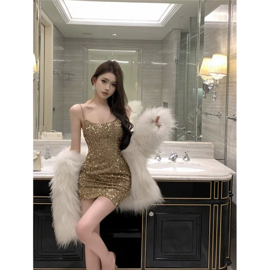Robe femme dorée tendance S651
