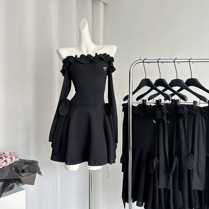 Cute A Line Off The Shoulder Black Summer Dress Holiday Party Outfits For Women DP0094