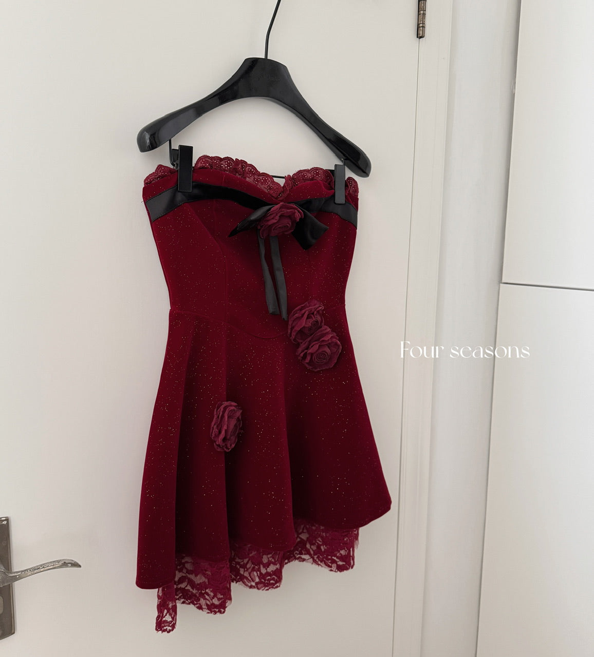 Sexy A line Strapless Summer Burgundy Velvet Dress Holiday Party Outfits For Women DP0028