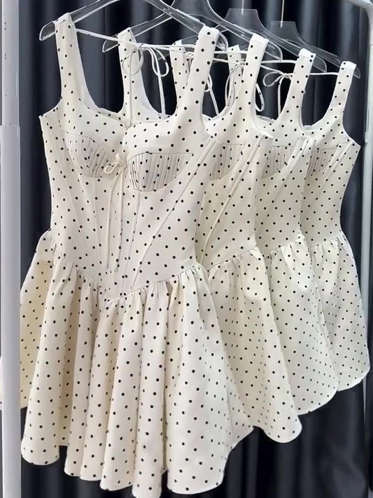 Cute A line Sweetheart Black Polka Dots Short Satin Formal Homecoming Dresses Party Graduation Dress Hoco Dresses DH2751