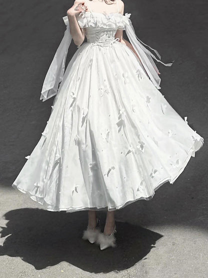 Vintage A Line Spaghetti Straps Summer Long Holiday Dresses 16th Birthday Dress Lolita Dress White Birthday Outfits W1129